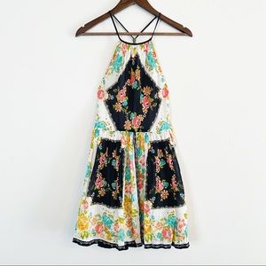 Ecote floral fiesta halter open back dress 4 EUC